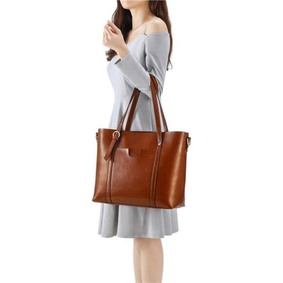 Genuine Leather Women Tote Bag Soft Handbags Vintage Shoulder Purses - Picture 6 of 14